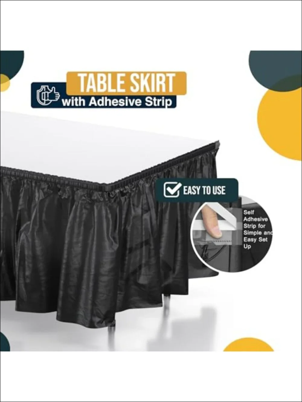 Disposable Plastic Table Skirts 6 Pack 29in x 14ft Self-Adhesive Party Decor